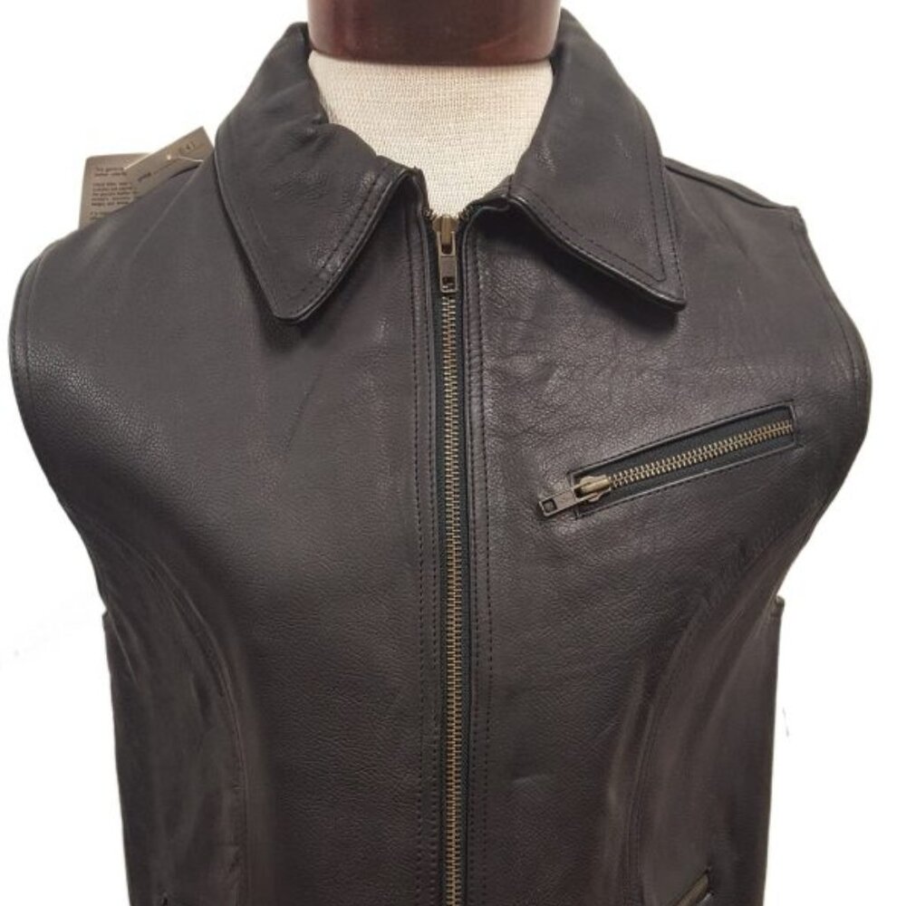 Women’s Plain Cowhide Leather Zipper Vest